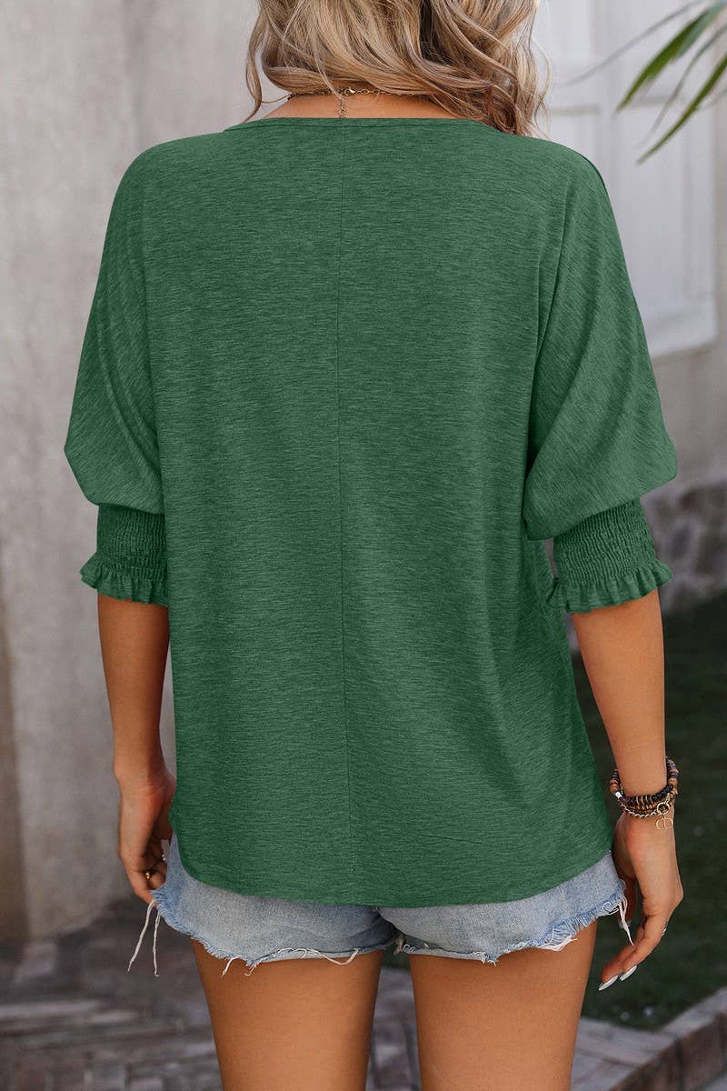 CWTBLS1434_LOOSE V-NECK BAT SLEEVES COLORFUL COTTON T-SHIRT