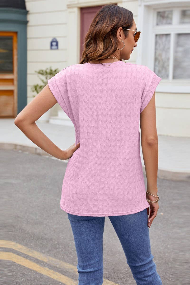 CWTBLS0862_SOLID COLOR ROUND NECK JACQUARD SHORT SLEEVE VEST