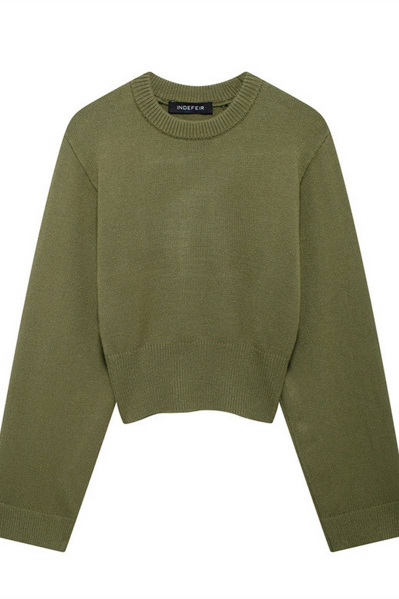 CWOSWL6745_ROUND NECK SOLID COLOR PULLOVER KNITTED SWEATER