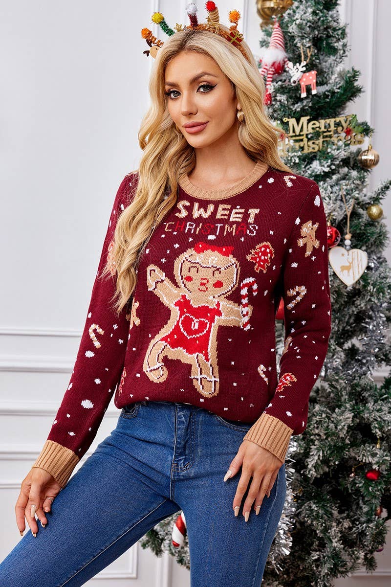 CWOSWL2489_GINGERBREAD MAN CHRISTMAS SWEATER