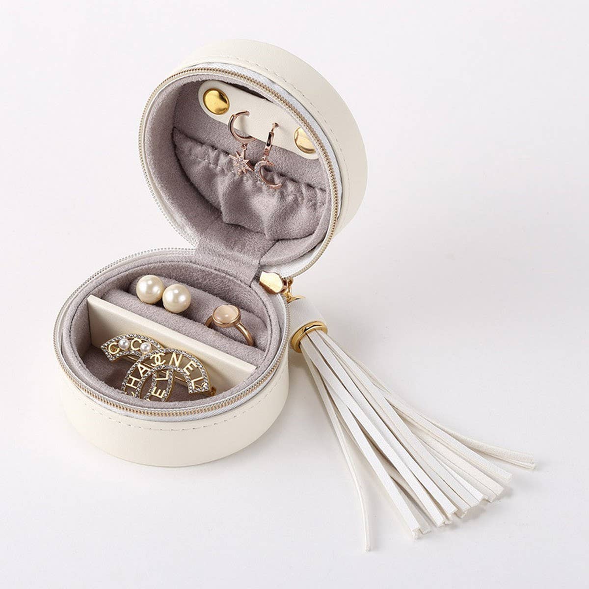ROUND MINI TRAVEL PORTABLE JEWELRY STORAGE BOX