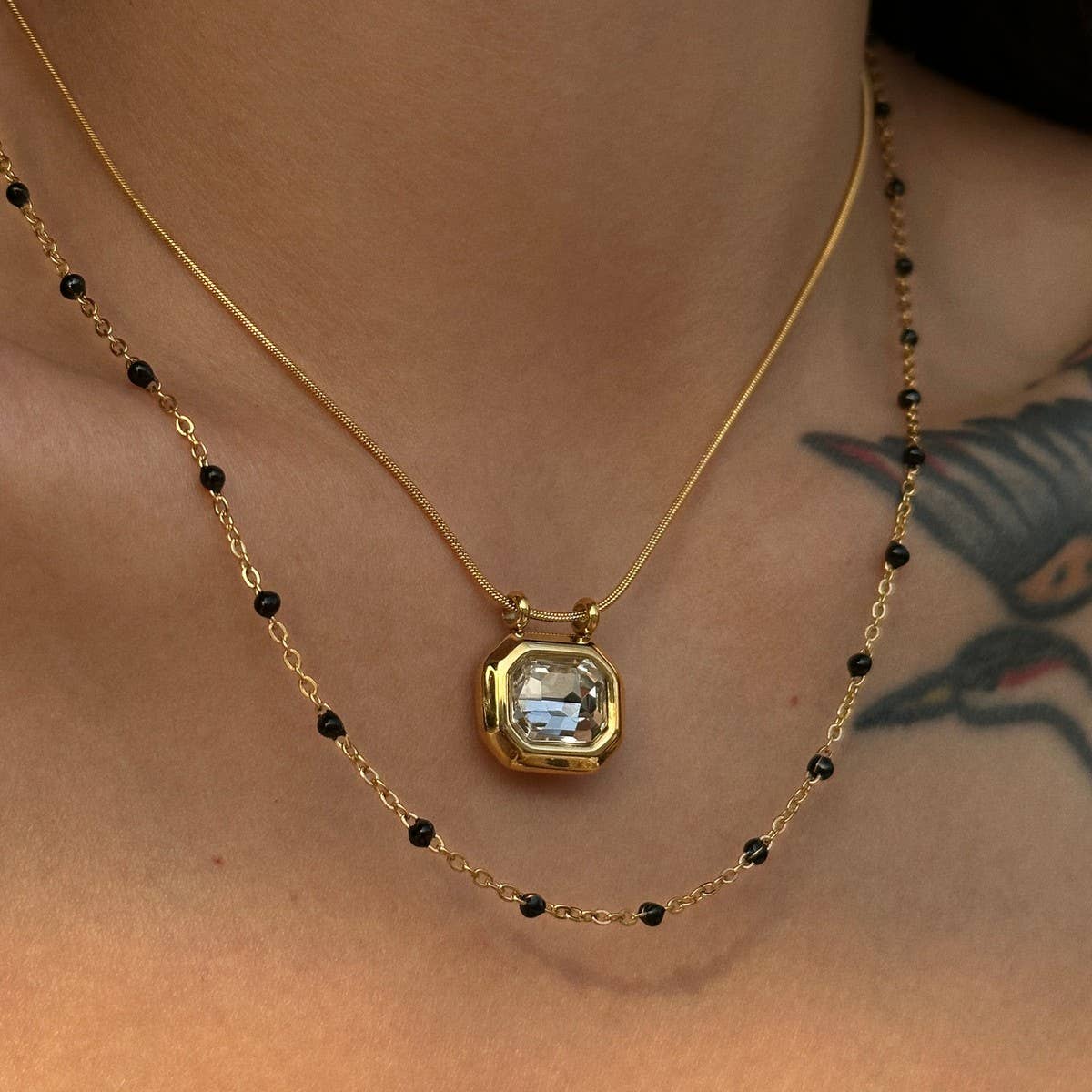 Stainless Steel Black Sugar Cube Necklace_CWMM5656