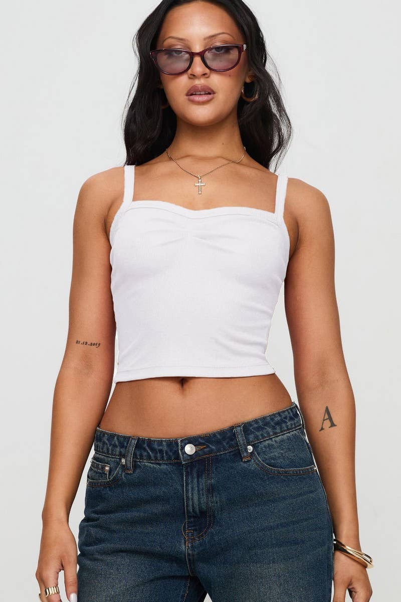 CWTTK1196_SOLID PLEATED CROPPED SLIM Y2K TANK TOP