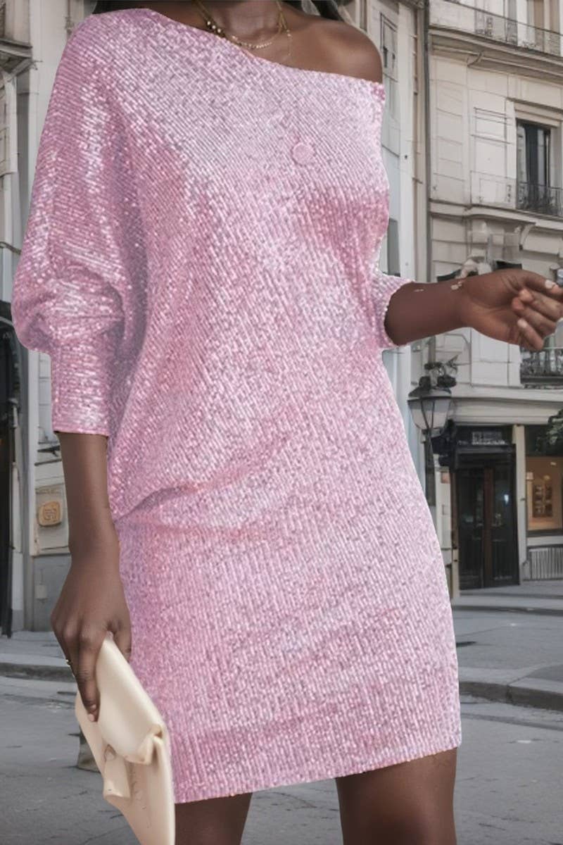 CWDSD7905_ONE-SHOULDER SEQUIN MINI DRESS FOR EVENING