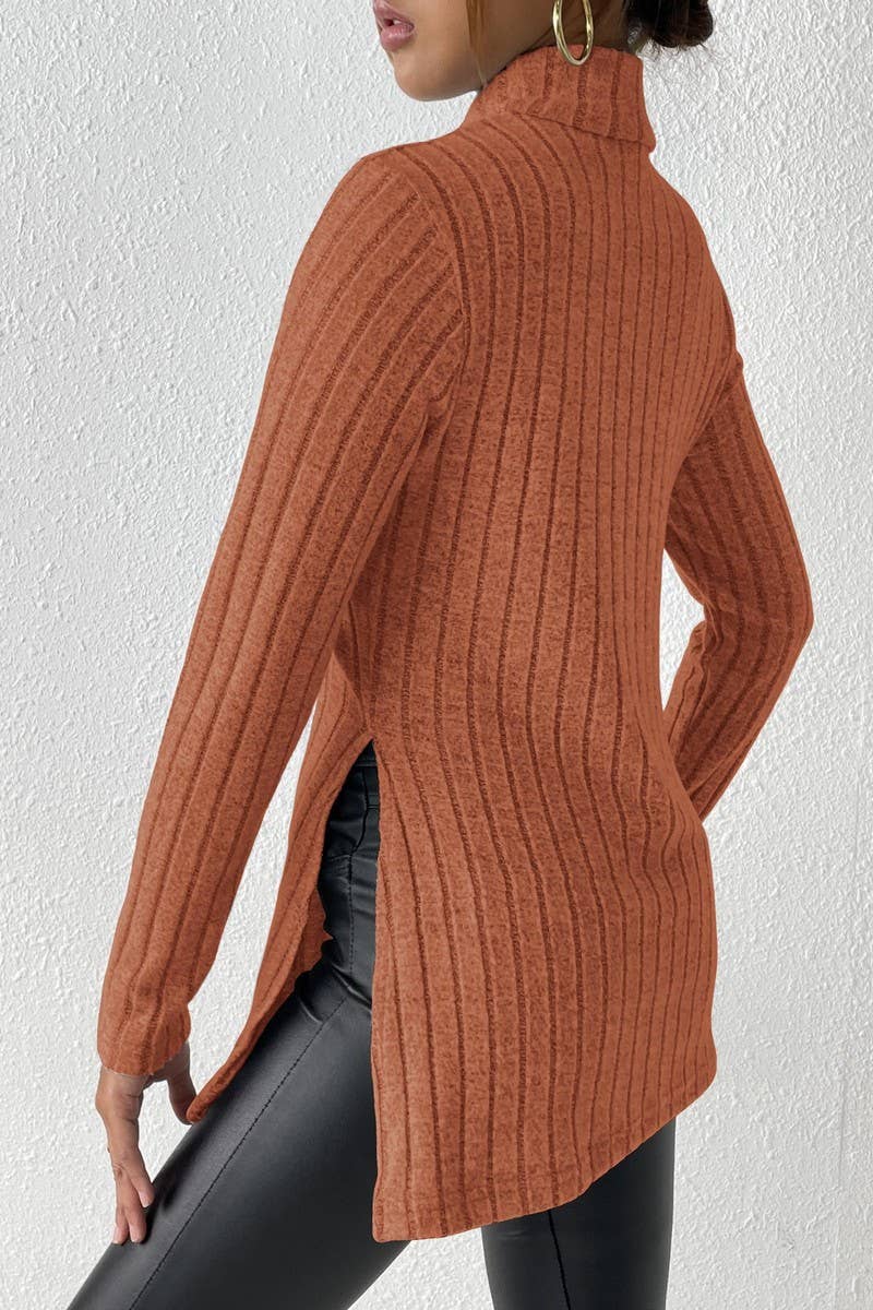 CWTTL1315_Turtle Neck Long Slv With Side Slit Pullover Top