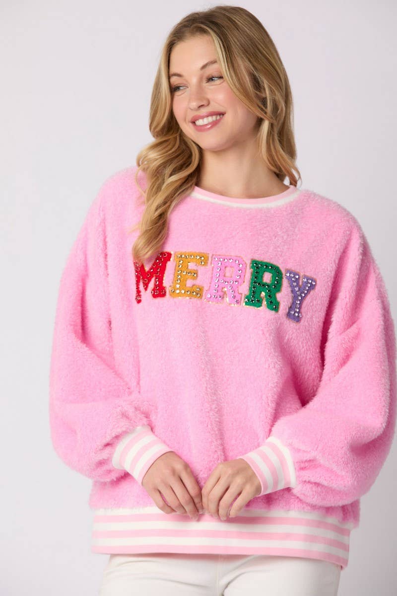 CWOSWL07754_CHRISTMAS LETTER RHINESTONE PULLOVER SWEATSHIRT