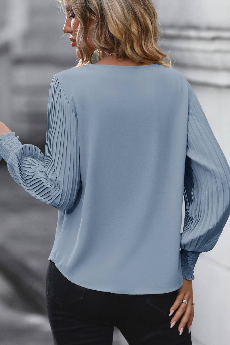 CWTBLL1722_V-NECK SOLID COLOR LONG SLEEVE SHIRT