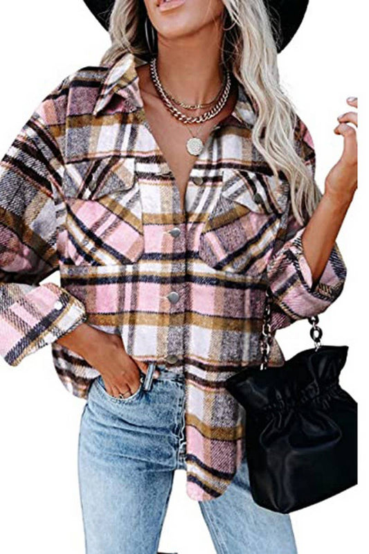 CWTSTL0874_Button Down Plaid Long Sleeve Casual Shirts