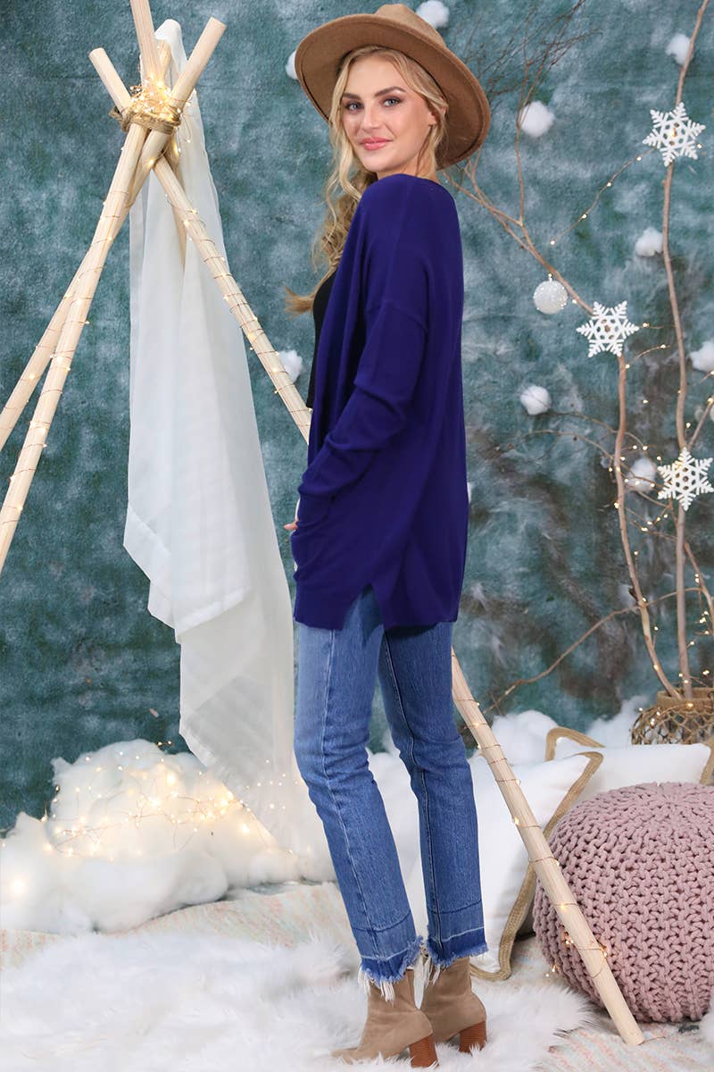 CWOSWL1827_LOOSE FIT WITH POCKET SWEATER CARDIGAN