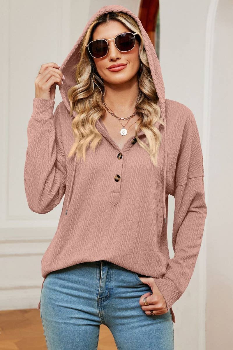 CWOHOL0984_SOLID COLOR BUTTON-UP HOODIE WITH LONG SLEEVES