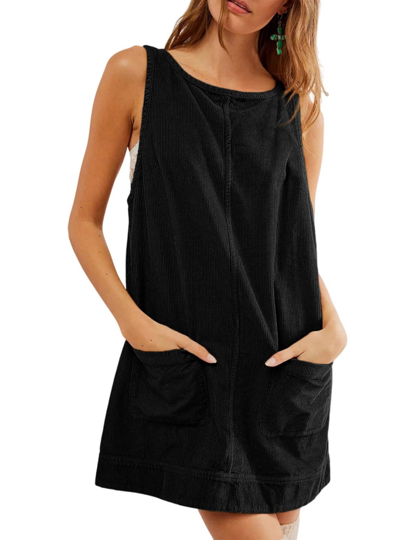 CASUAL CORDUROY SLEEVELESS TANK DRESS