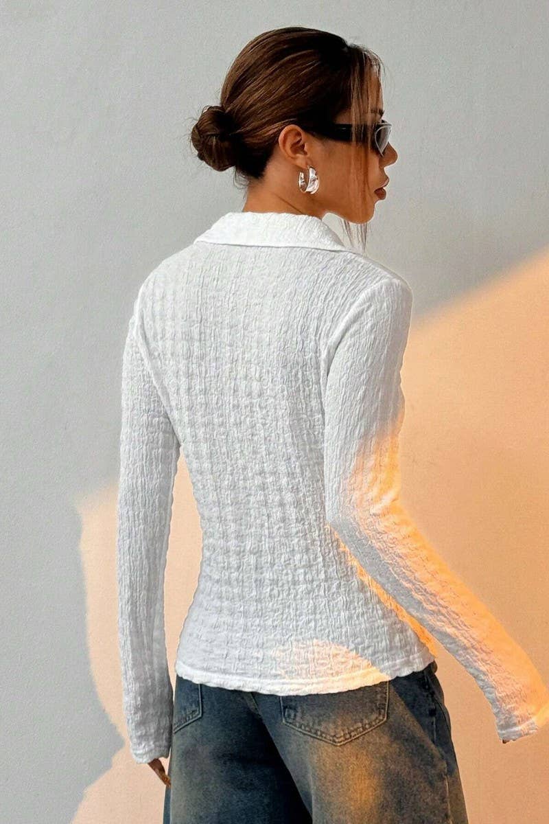 CWTBLL3534_SOLID TEXTURED LONG SLEEVE SHIRT TOP