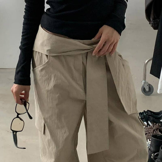 CARGO STYLE LACE-UP DESIGN LOOSE CASUAL PANTS