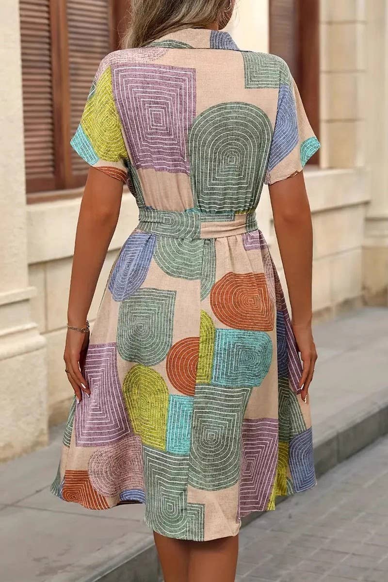 CWDMD5593_SUMMER FASHION GEOMETRIC PRINT DRESS
