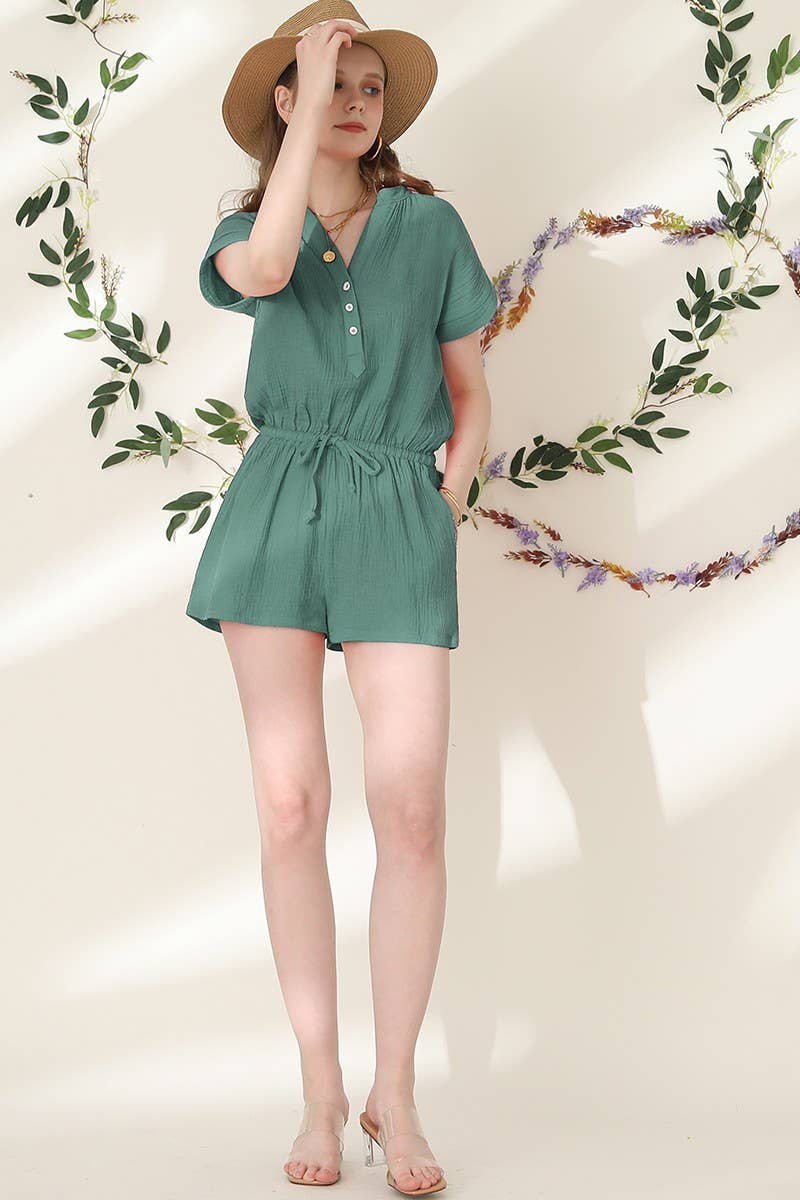 CWSJS224_HENLEY NECK SHORT SLEEVE JUMPSUIT ROMPER