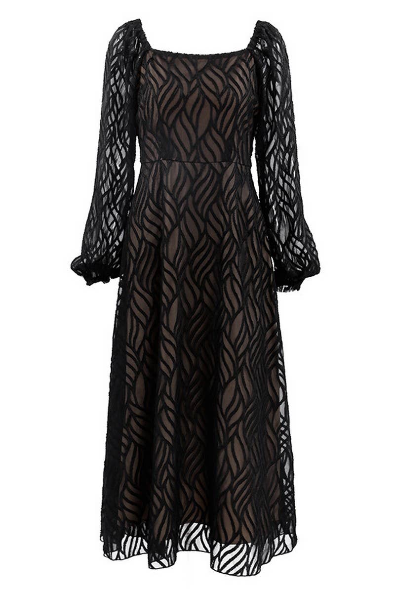 CWDMD953_HOLLOW JACQUARD HIGH WAIST A-LINE SKIRT