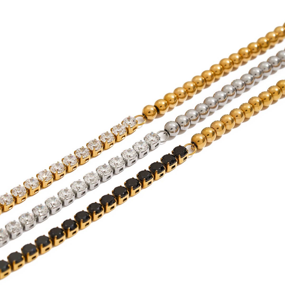 18K Gold White Zircon Tennis Bracelet, Steel_CWAJE4842