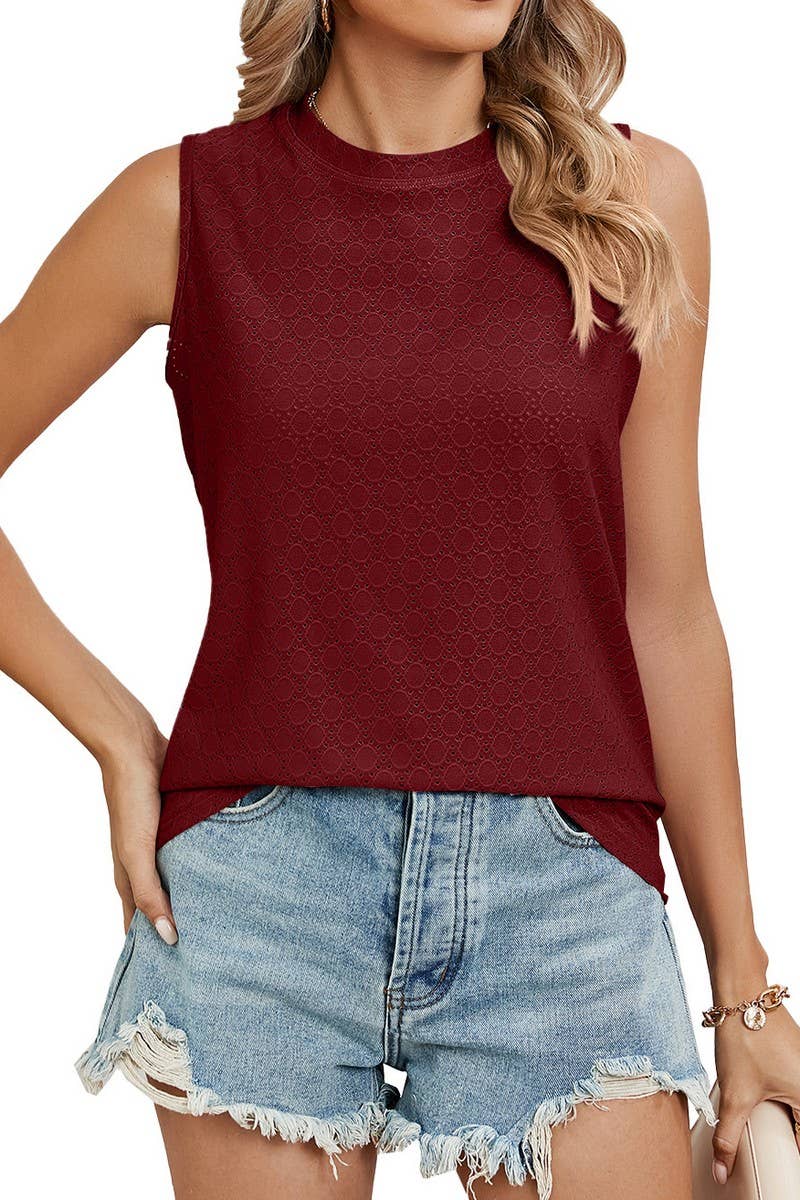 CWTBLSL0350_ROUND NECK SLEEVELESS PRINTED VEST T-SHIRT