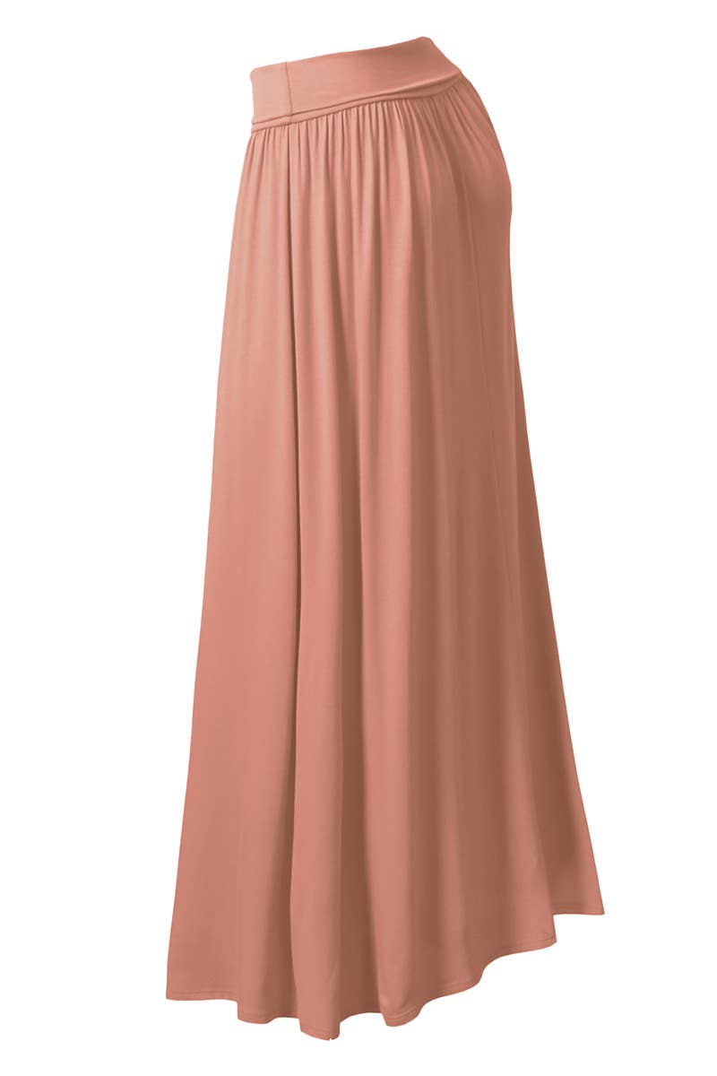 AWBLS089_High Waist Elastic Closure Gather Maxi Skirt