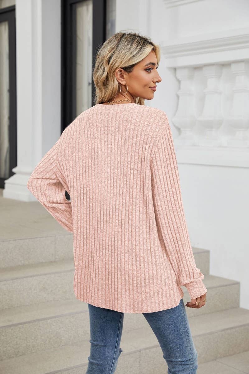 CWOSWL6561_V-NECK BUTTON-UP LONG-SLEEVED SWEATER