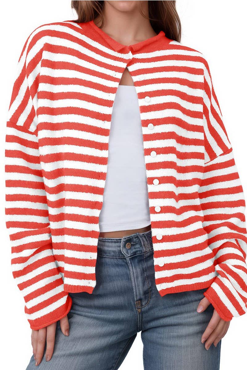 CWOCAL00609_STRIPED COLORBLOCK LONG SLEEVE CARDIGAN SWEATER