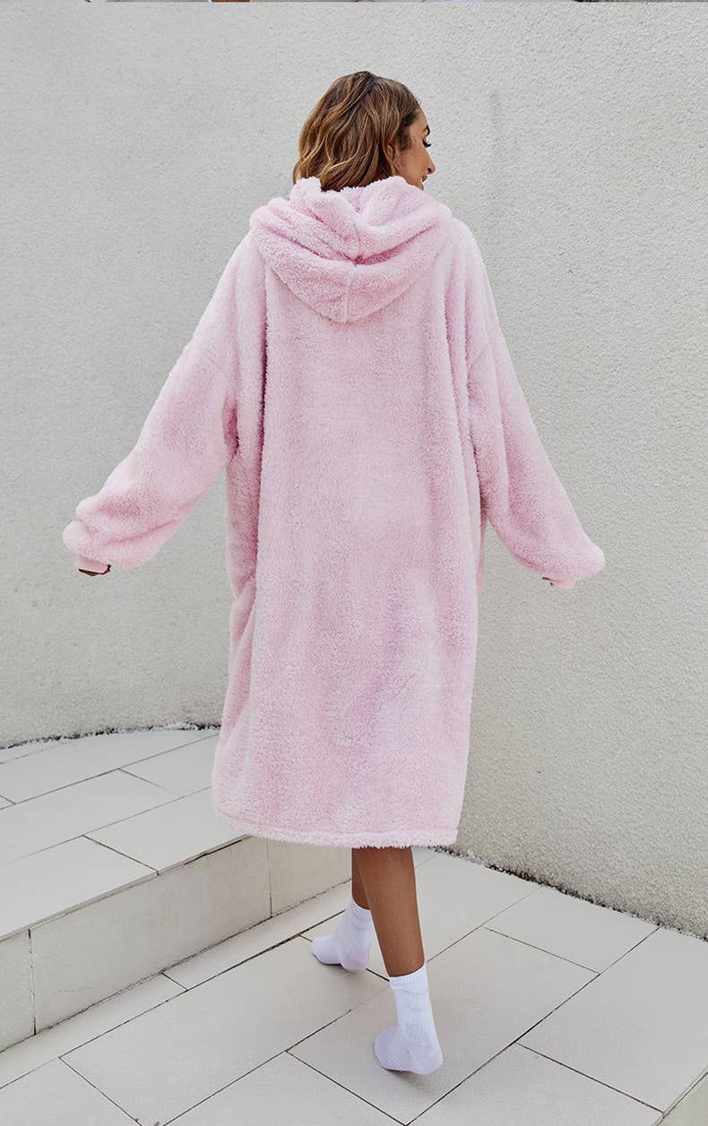 COMFORTABLE REVERSIBLE FLEECE HOODED LOUNGEWEAR