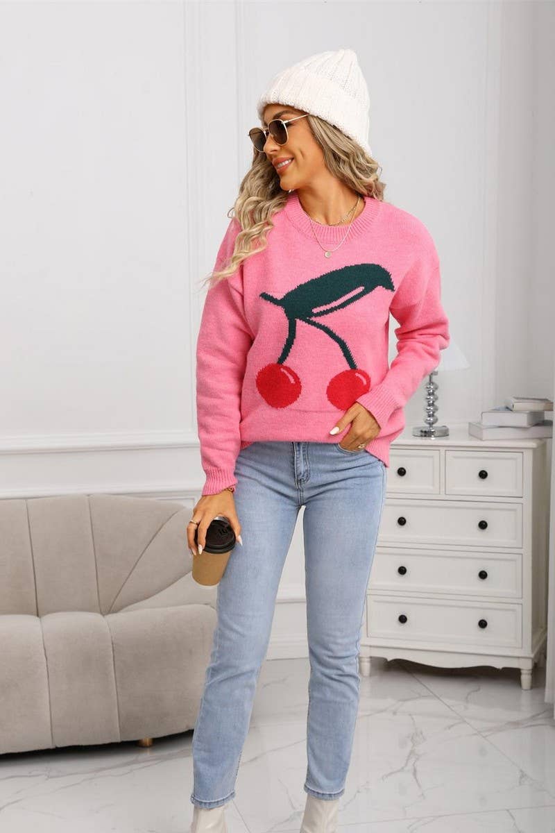 CWOSWL07572_CHERRY VALENTINE'S DAY LOOSE PULLOVER SWEATER