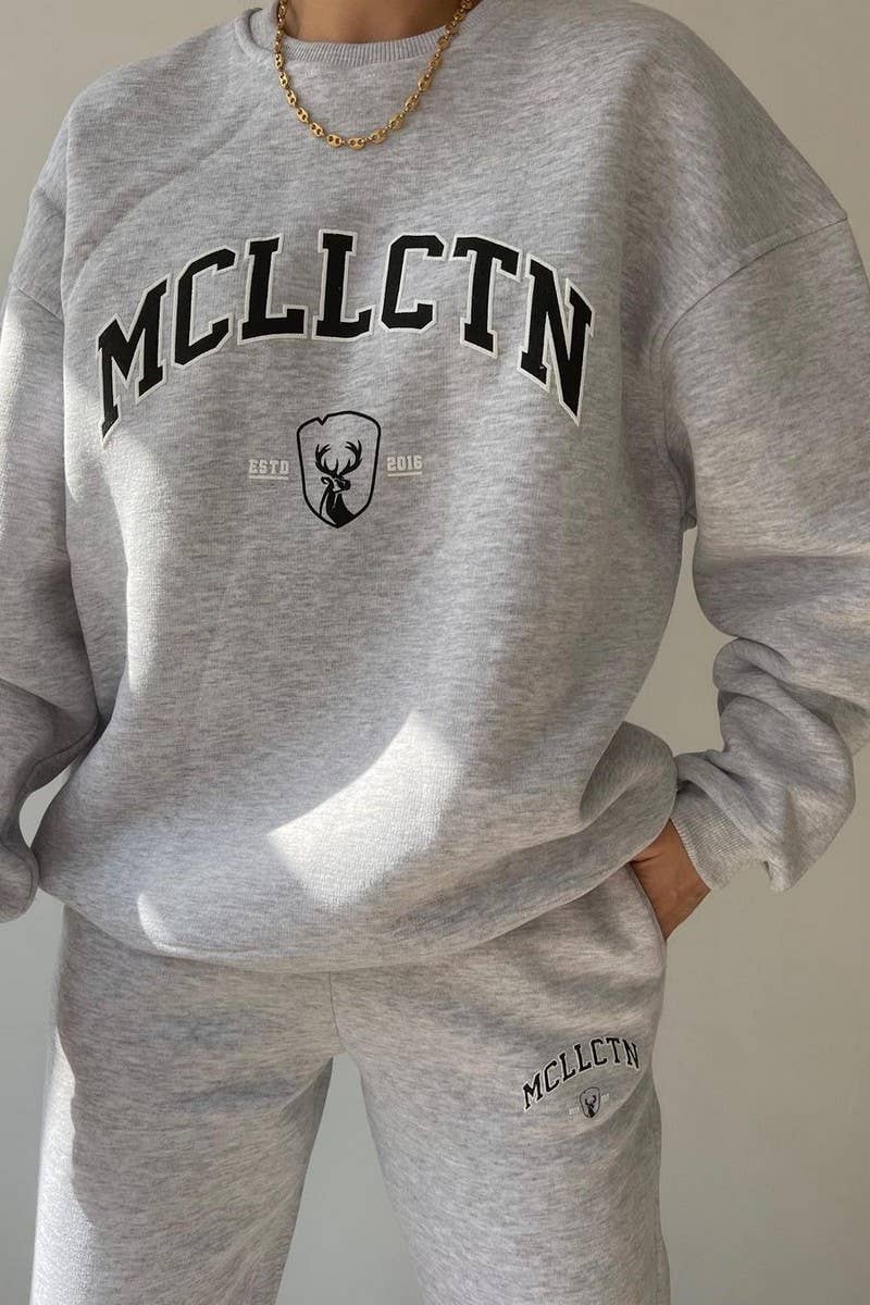 CWSTB1360_LETTER PRINT THICK SWEATSHIRT PANTS SET