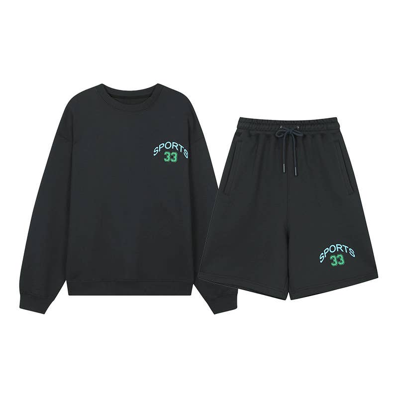 Casual sweatshirt shorts printed sportswear set