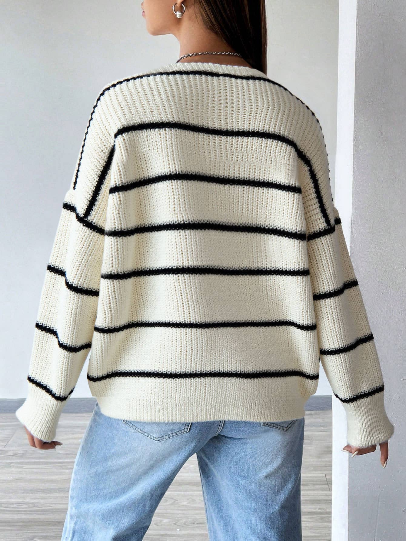 Color-blocking striped single-breasted cardigan