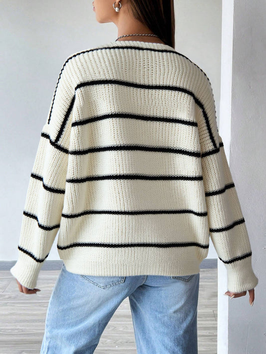 Color-blocking striped single-breasted cardigan