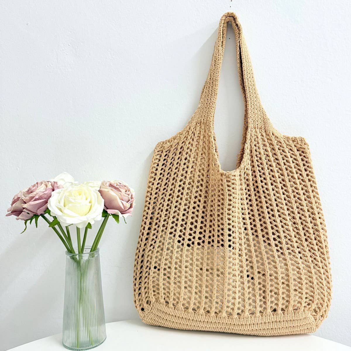 CUAB00636_2025 LARGE CAPACITY BOHO KNIT TOTE BEACH BAG