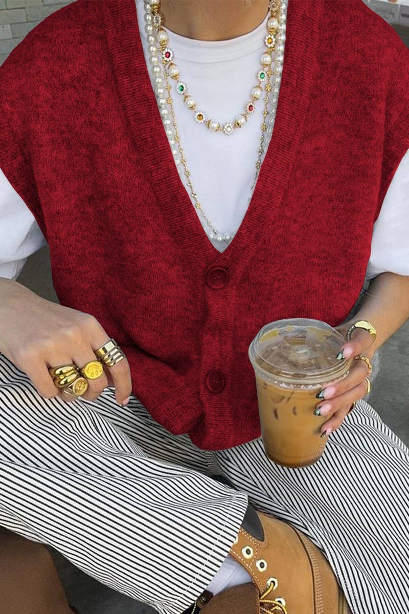 CWOV00127_CASUAL SOLID COLOR LOOSE KNITTED VEST