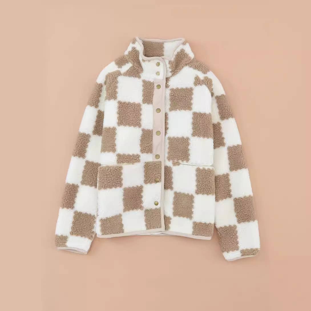 Casual woolen long-sleeved fashion plaid coat