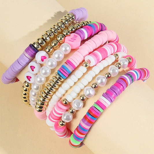 RAINBOW IMITATION PEARL 8-PIECE BRACELET SET_CWMM3511