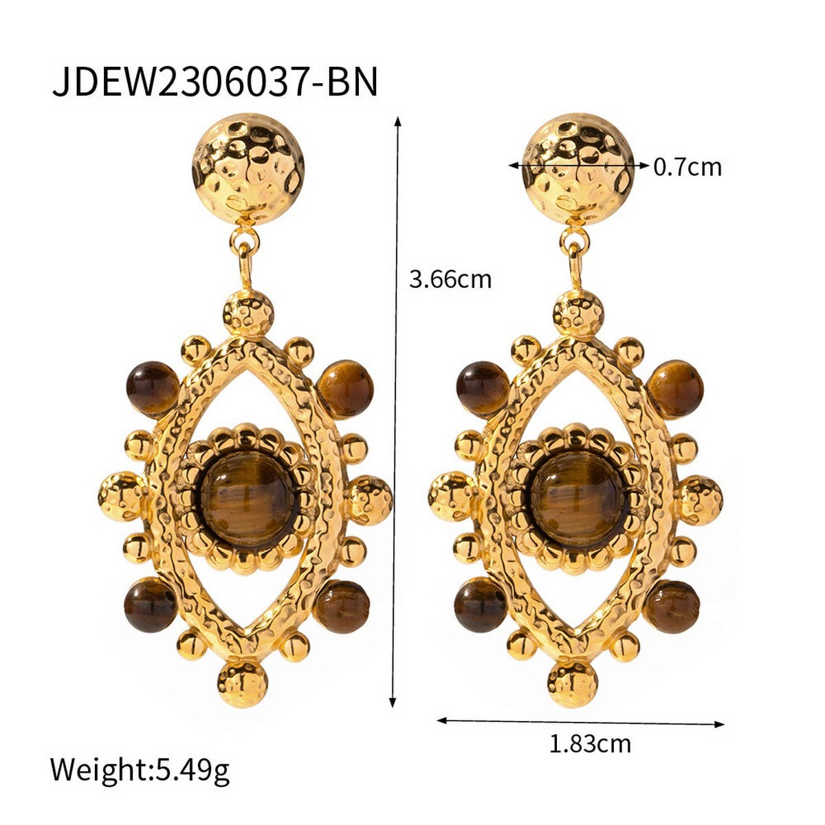 LIGHT LUXURY LACE HOLLOW TIGER EYE STONE EARRINGS