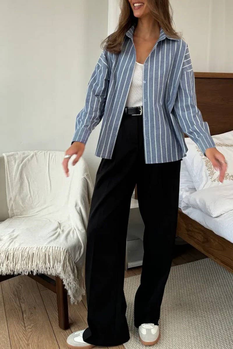 CWTSTL01015_CASUAL LOOSE FIT STRIPED LONG SLEEVE SHIRT