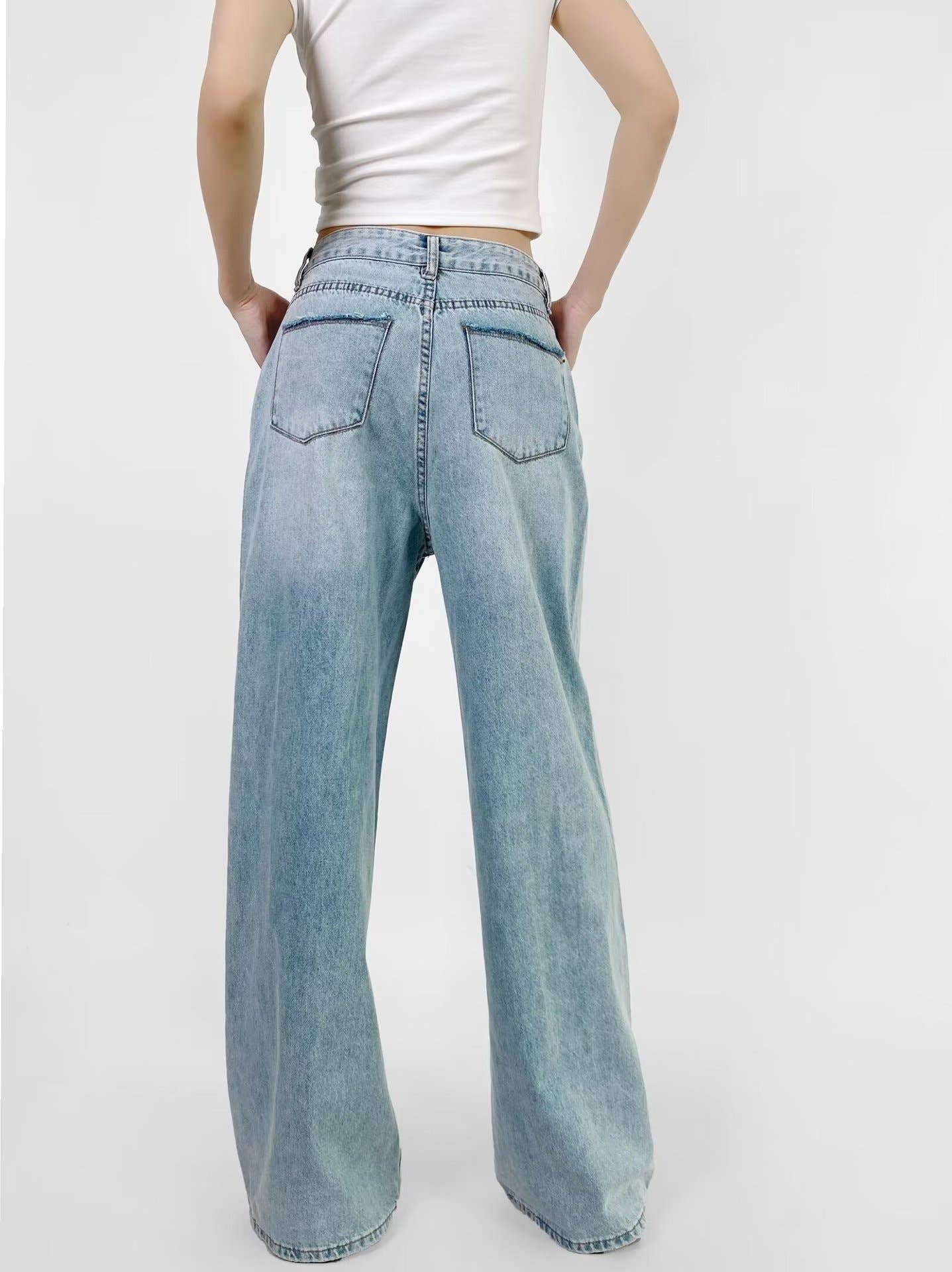 American street blue loose wide-leg jeans