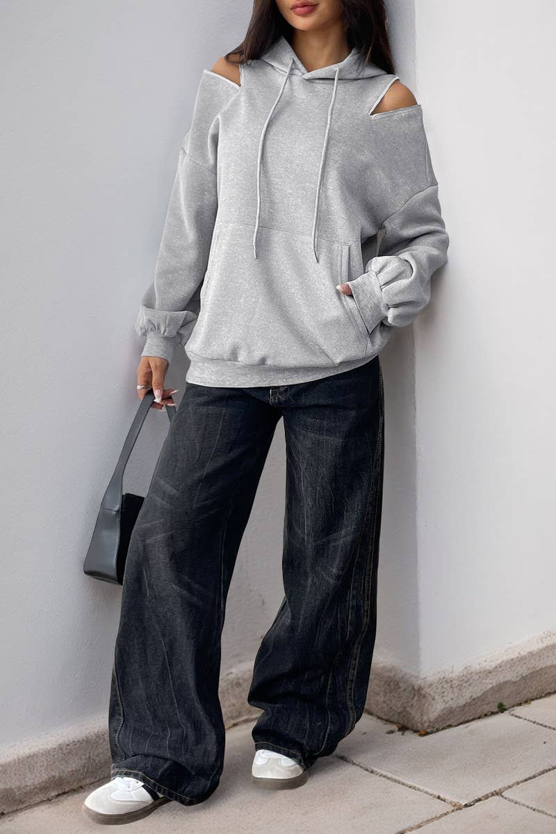 CWOHOL00588_OFF-THE-SHOULDER DRAWSTRING HOODED SWEATSHIRT