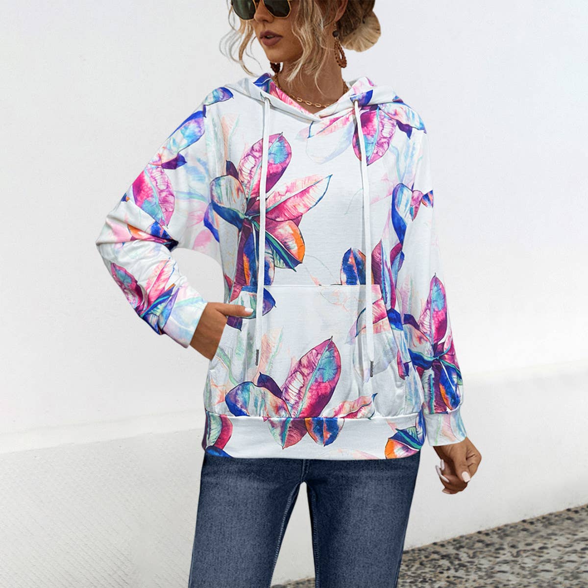 CASUAL PRINTED HOODED POCKET HOODIE