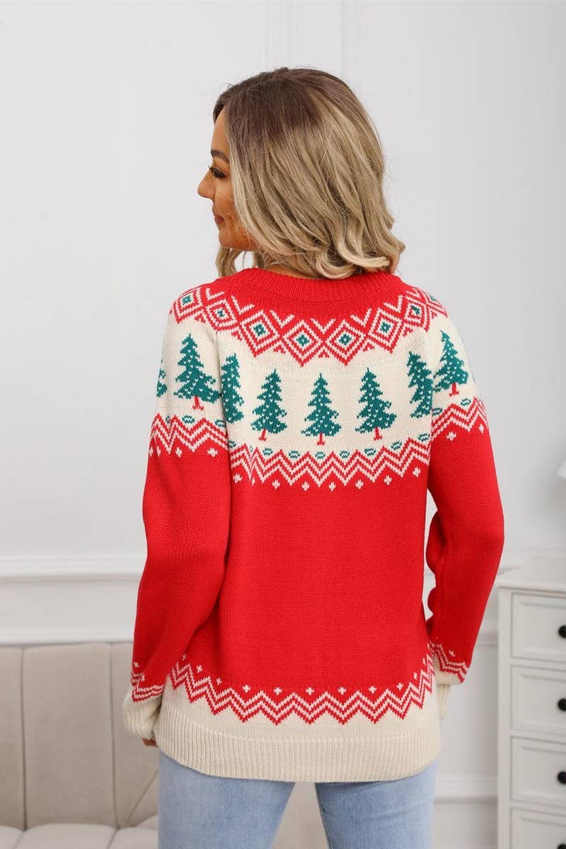 CWOSWL07570_JACQUARD CHRISTMAS TREE PULLOVER SWEATER