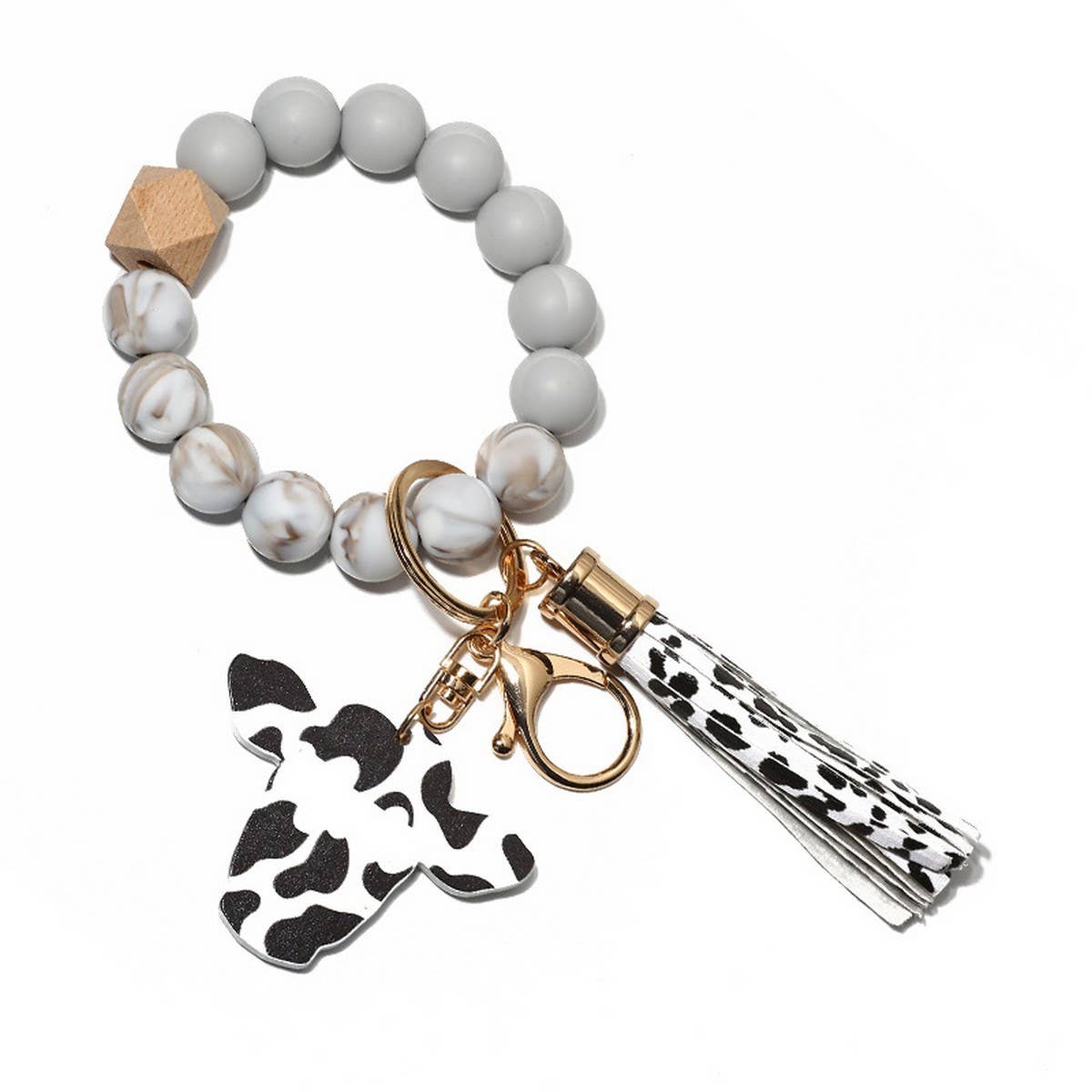 Wooden Bull Head Keychain with Silicone Bead Bracelet_CWMM68