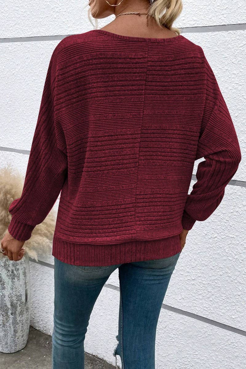 CWTBLL4012_RIBBED CREW NECK BATWING SLEEVE TOP