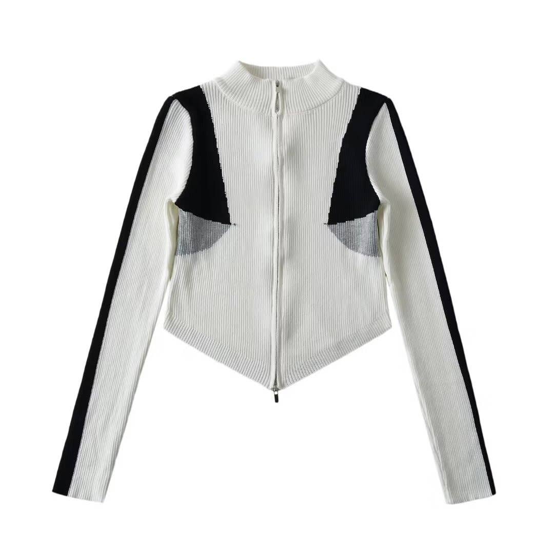 DESIGN SENSE COLOR CONTRAST DOUBLE ZIP SWEATER