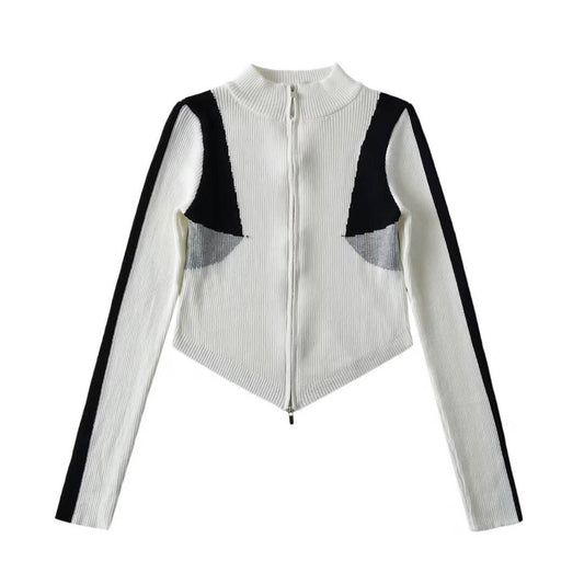 DESIGN SENSE COLOR CONTRAST DOUBLE ZIP SWEATER