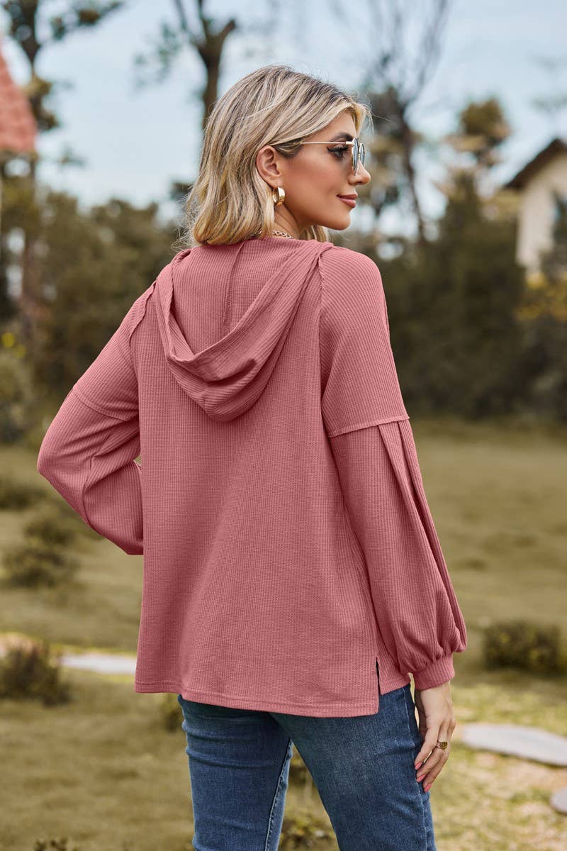 CWOHOL1095_NEW HOODED BUTTON LOOSE LONG-SLEEVED SWEATSHIRT