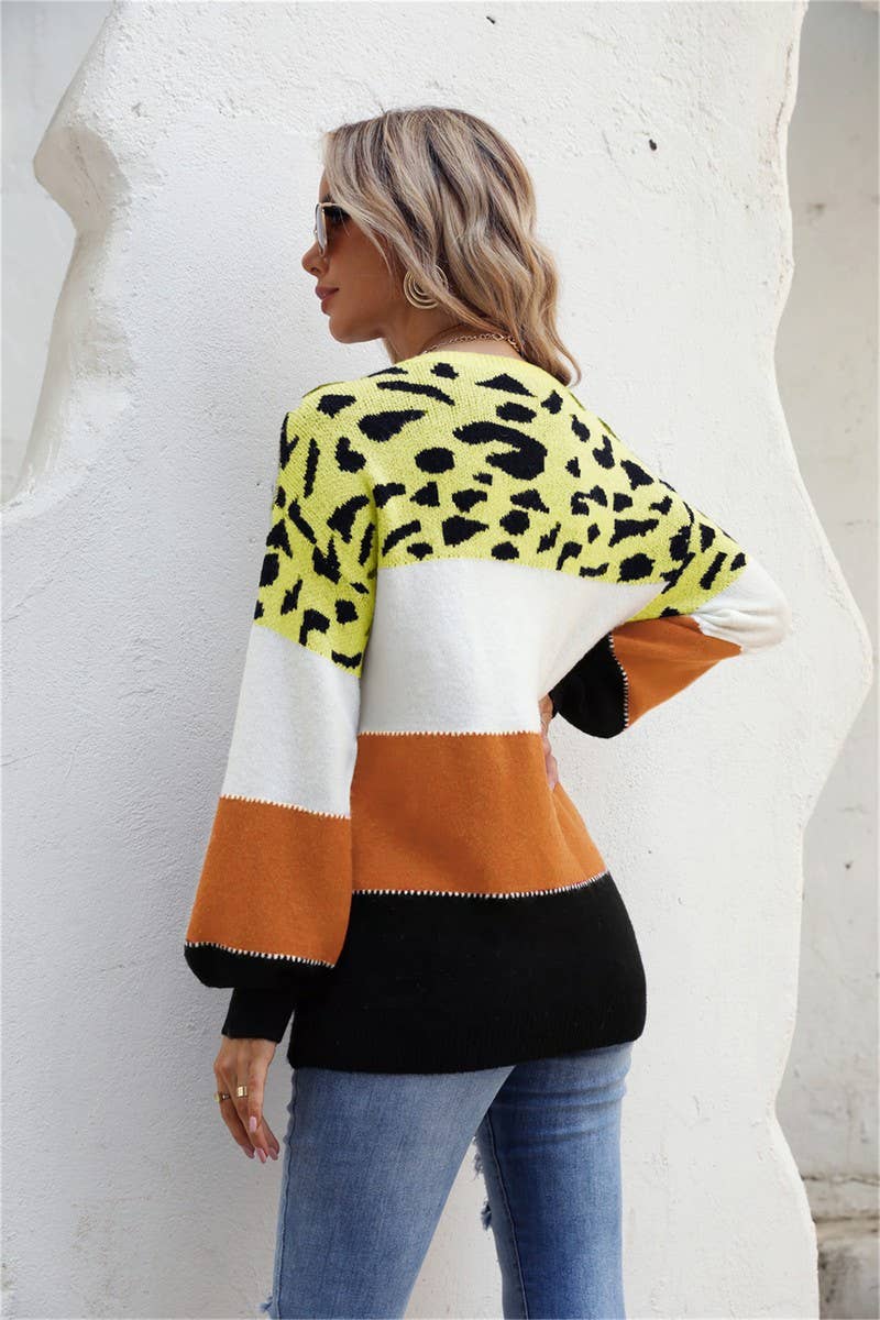 CWOSWL3154_LEOPARD PRINT CREW NECK PULLOVER SWEATER