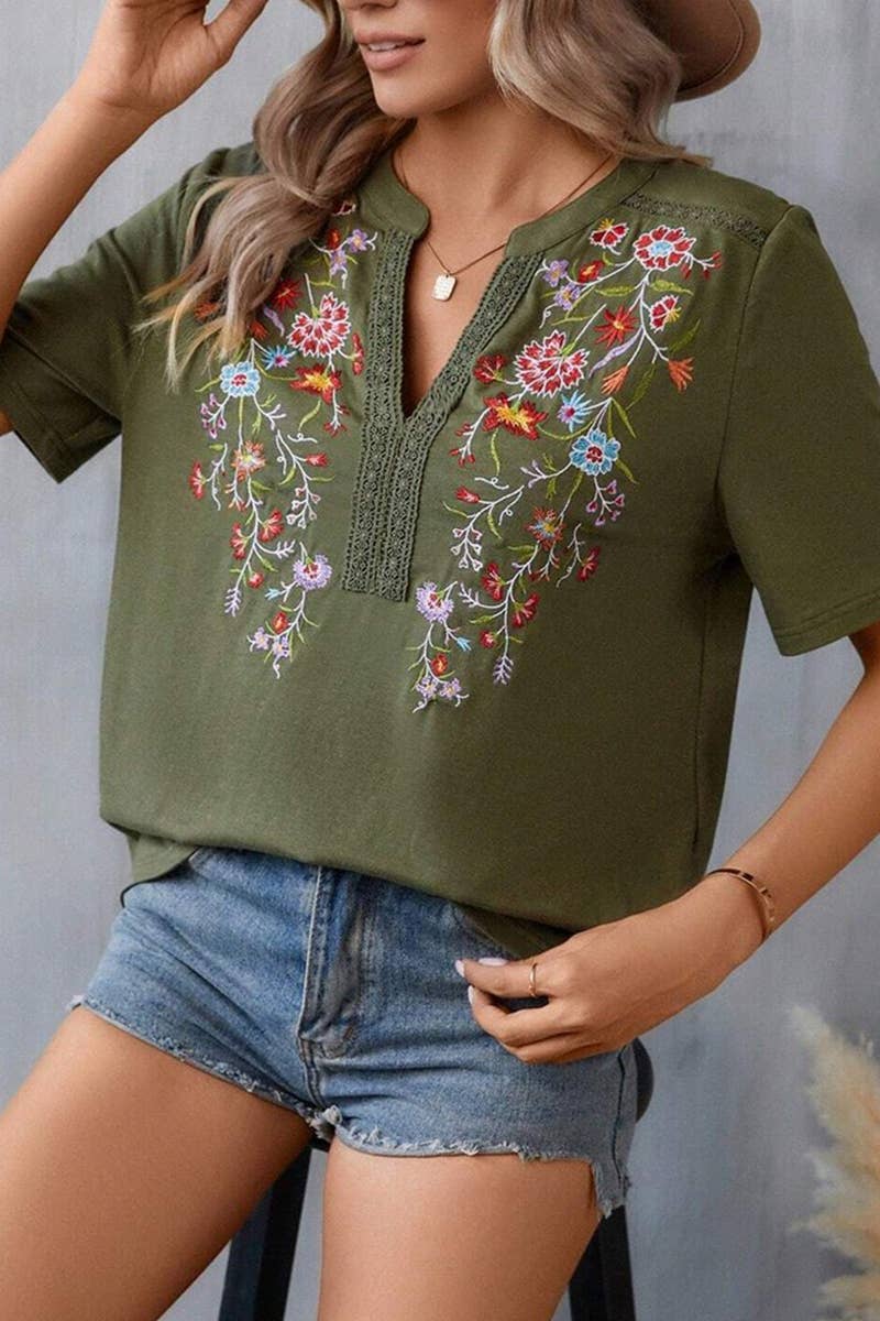 CWTTS1376_SUMMER FASHION EMBROIDERY STITCHING LACE TOP