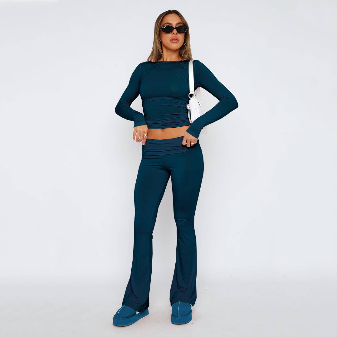 Crop top long sleeve flared trousers slim suit