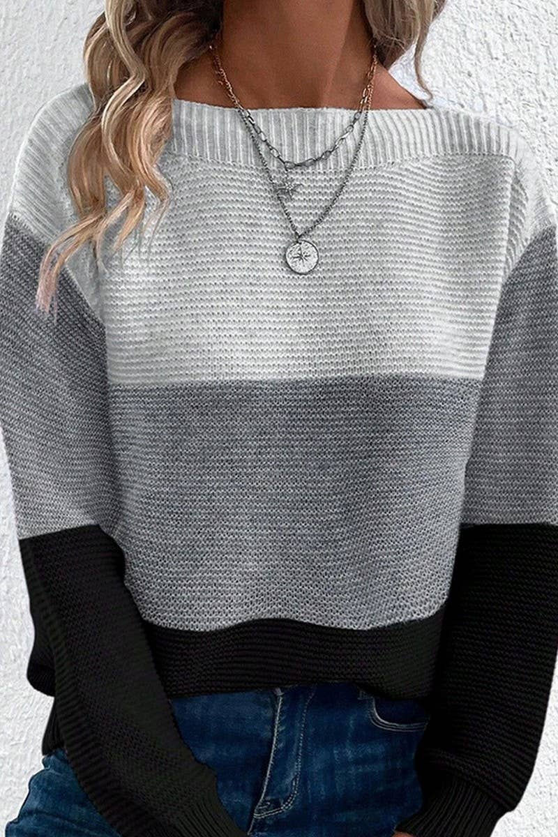 CWOSWL07648_CONTRAST COLOR PANELED CREW NECK KNIT TOP